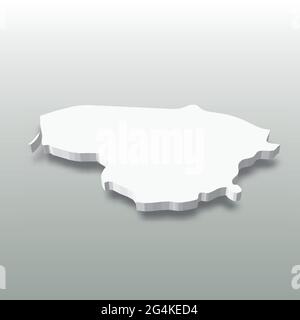 Lituania - Mappa della silhouette 3D bianca dell'area del paese con ombra sfumata su sfondo grigio. Semplice illustrazione vettoriale piatta Illustrazione Vettoriale