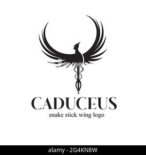 Il logo delle ali di serpente di Bird Caduceus è un'esclusiva ispirazione per il design Illustrazione Vettoriale