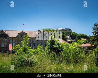 Vista sul municipio con il castello di Blankenburg Foto Stock