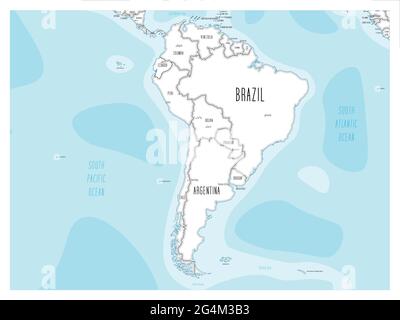 Mappa del Sud America - disegnata a mano in stile cartoon Illustrazione Vettoriale