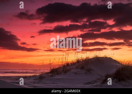 Crepuscolo mattutino prima dell'alba sull'Oceano Atlantico, sulla spiaggia di Cumberland Island National Seashore, Georgia, un'isola barriera Foto Stock