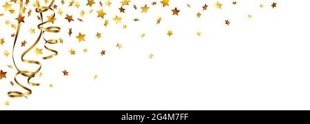 Le stelle d'oro confetti con le lurri appesi e lo spazio di copia Illustrazione Vettoriale