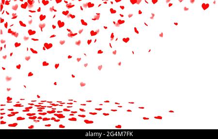 Confetti a forma di cuore cadenti con confetti giacenti sul pavimento Illustrazione Vettoriale