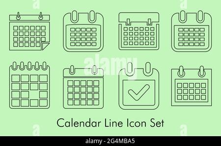 Gruppo di otto icone della linea di calendario come elementi di progettazione grafica Illustrazione Vettoriale