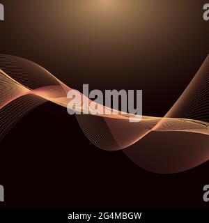 Swaying linee ondulate Abstract Wave sfondo marrone Abstract lucido dorato elemento di design ondulato Illustrazione Vettoriale