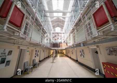 Vista interna dell'ex sala dei prigionieri al Peterhead Prison Museum di Peterhead, Aberdeenshire, Scozia, Regno Unito Foto Stock