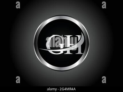 Logo a combinazione di lettere d'argento GH metallo con logo a forma di alfabeto con colore grigio su disegno in gradiente bianco e nero per un'azienda o un'azienda Illustrazione Vettoriale