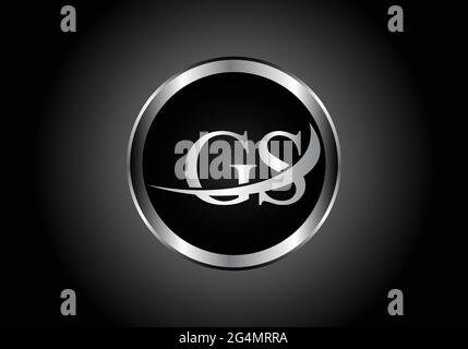 Logo combinato in metallo con lettera d'argento GS con logo a forma di alfabeto e colore grigio su disegno sfumato in bianco e nero per un'azienda o un'azienda Illustrazione Vettoriale