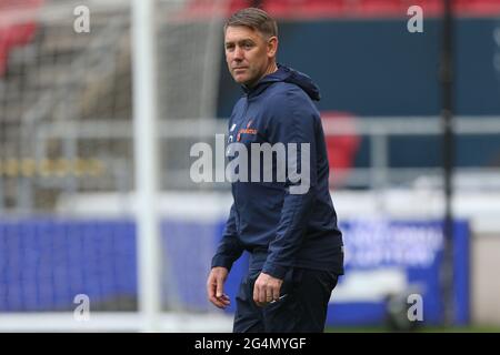 BRISTOL, Regno Unito 20 GIUGNO il manager di Hartlepool, Dave Challinor durante la finale di Play Off della Vanarama National League tra Hartlepool United e Torquay United ad Ashton Gate, Bristol, domenica 20 giugno 2021. (Credit: Mark Fletcher | MI News) Credit: MI News & Sport /Alamy Live News Foto Stock