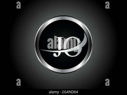 Lettera d'argento JO combinazione di caratteri alfabetici logo icona design con colore grigio su bianco e nero gradiente design per un'azienda o un'azienda Illustrazione Vettoriale