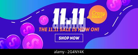 Single giorno vendita banner template.11.11 vendita design su sfondo rosa elemento di promozione. Adatto per post sui social media e annunci su Internet. Vettore Illustrazione Vettoriale