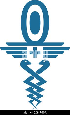 Numero zero con modello vettoriale per la progettazione del logo dell'icona caduceo Illustrazione Vettoriale