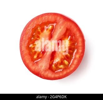 fetta di pomodoro fresco grezzo isolato su sfondo bianco, vista dall'alto Foto Stock