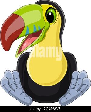 Cartoon cute baby toucan seduta Illustrazione Vettoriale