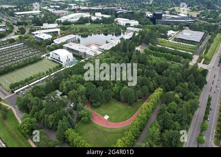 Una vista aerea del tracciato Michael Johnson presso la sede centrale Nike World, martedì 22 giugno 2021, a Beaverton, OREA. Foto Stock