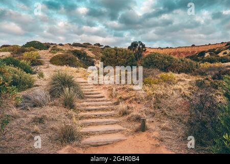 Storico Hallett Cove salita in legno al tramonto, Australia del Sud Foto Stock