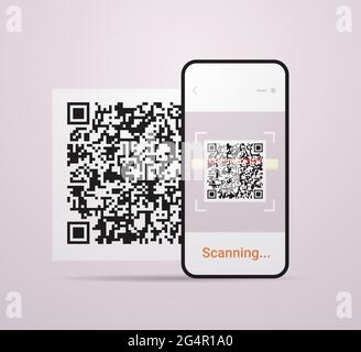 Scansione del codice QR sullo schermo dello smartphone tecnologia digitale elettronica verifica del codice a barre leggibile da una macchina Illustrazione Vettoriale