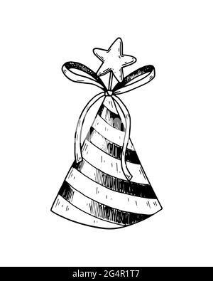 Cappuccio a cono per parti disegnato a mano isolato su bianco. Illustrazione vettoriale nello stile di schizzo Illustrazione Vettoriale