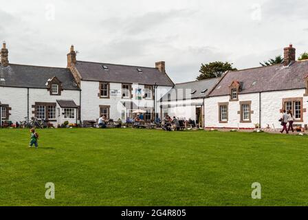 The Ship Inn, un pub di campagna imbiancato, sul verde a Low Newton by the Sea, Northumberland, Regno Unito Foto Stock