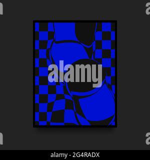 Poster astratto alla moda. Grafica svizzera. Quadrati distorti blu e nero. Illustrazione vettoriale Illustrazione Vettoriale