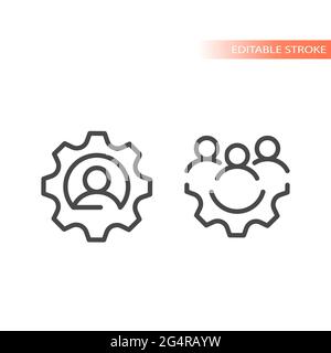 Ingranaggio o ruota dentata con l'icona del gruppo di persone. Team, risorse umane o vettore di linea di gestione, tratto modificabile. Illustrazione Vettoriale
