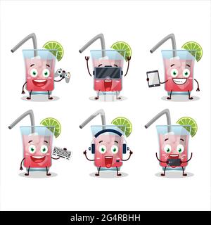 I personaggi dei cartoni animati Hawaiiani Sea Breeze stanno giocando con varie emoticon carine. Illustrazione vettoriale Illustrazione Vettoriale