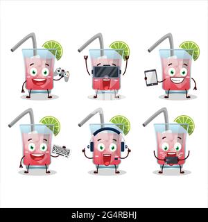 I personaggi dei cartoni animati Hawaiiani Sea Breeze stanno giocando con varie emoticon carine. Illustrazione vettoriale Illustrazione Vettoriale