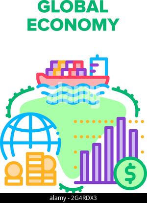 Illustrazione del colore del concetto vettoriale dell'economia globale Illustrazione Vettoriale