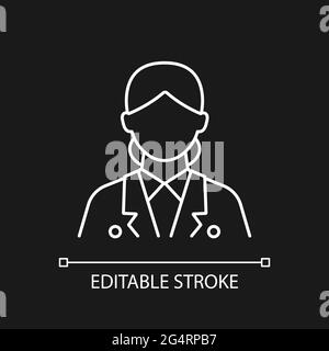 Icona lineare bianca della nave da crociera per il tema scuro. Creare un luogo confortevole durante la vacanza. Illustrazione personalizzabile con linee sottili. Vettore isolato Illustrazione Vettoriale