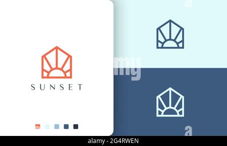 logo sun o home in linea minimalista e stile moderno Illustrazione Vettoriale