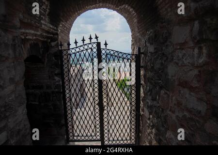 Porta a doppia alata intarsiata in ferro freddo ad Ankara Foto Stock