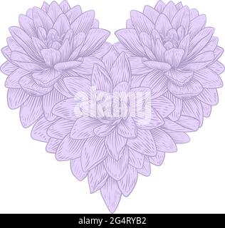 Cuore fiore di loto amore floreale Lilly incisione Illustrazione Vettoriale