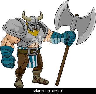 Viking Guerriero Barbaro Gladiatore Cartoon Man Illustrazione Vettoriale