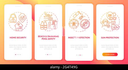 Schermata della pagina dell'app mobile di onboarding per le vacanze sicure Illustrazione Vettoriale