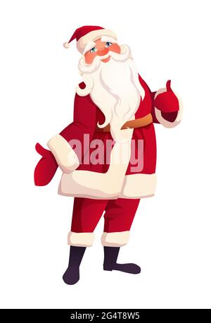 Babbo Natale con i pollici in su. Illustrazione vettoriale cartoon per biglietti d'auguri per Natale e Capodanno. Illustrazione Vettoriale