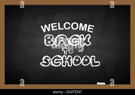 Banner Back to School con texture da icone line art di educazione, oggetti scientifici e forniture per ufficio sullo sfondo daark. Illustrazione Vettoriale