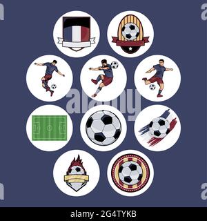 dieci icone del set sportivo di calcio Illustrazione Vettoriale