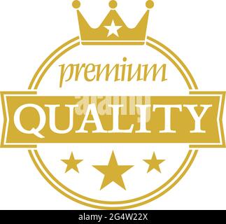 Badge O etichetta di QUALITÀ golden PREMIUM con simbolo della corona, illustrazione vettoriale Illustrazione Vettoriale