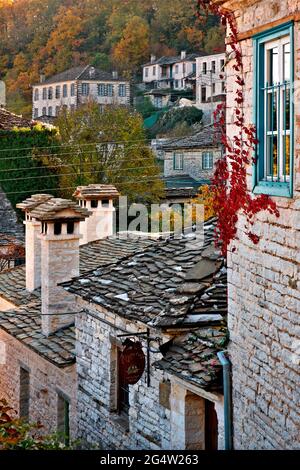 DILOFO VILLAGGIO, GRECIA. Vista parziale di uno dei più bei villaggi montani greci, la regione di Zagori, Ioannina, Epiro. Foto Stock