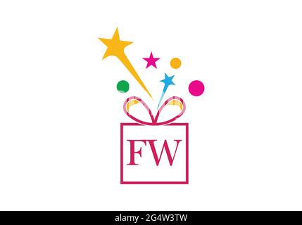 Confezione regalo, lettera alfabetica del negozio di articoli da regalo, icona con il logo F W in oro o in oro per il design del marchio Luxury per aziende e aziende Illustrazione Vettoriale