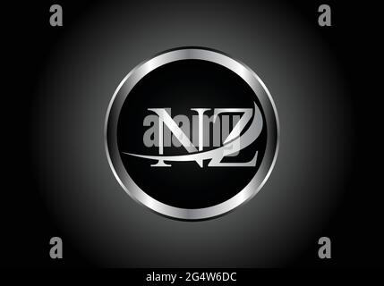 Logo con combinazione alfabetica in metallo NZ lettera d'argento con design grigio su sfumatura in bianco e nero per un'azienda o un'azienda Illustrazione Vettoriale