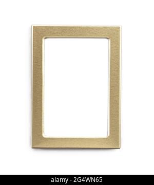 Cornice rettangolare in oro vuoto isolata su sfondo bianco Foto Stock