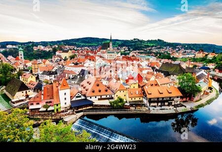 Splendida vista sulla città di Cesky Krumlov Foto Stock