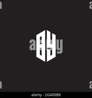 CON monogramma Logo con modello di disegno a forma esagonale isolato su sfondo nero Illustrazione Vettoriale