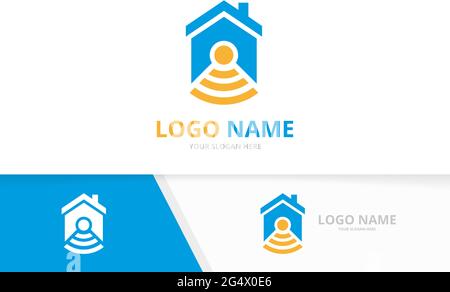 Combinazione di logo immobiliare e wifi. Modello di progetto logotipo casa e segnale. Illustrazione Vettoriale