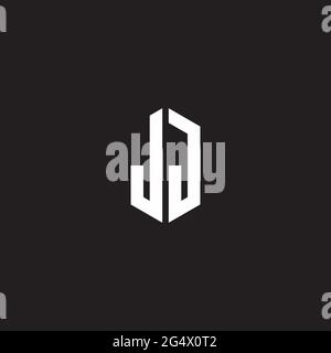 Monogramma con logo JJ con modello a forma esagonale isolato su sfondo nero Illustrazione Vettoriale