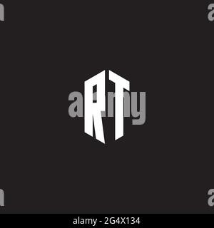 Monogramma RT Logo con modello a forma esagonale isolato su sfondo nero Illustrazione Vettoriale