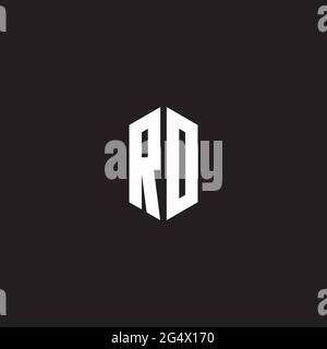 Monogramma RO Logo con modello a forma esagonale isolato su sfondo nero Illustrazione Vettoriale