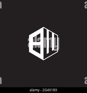 BW B W WB esagonale monogramma con logo e sfondo nero stile spazio negativo Illustrazione Vettoriale