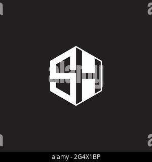 SH S H HS Logo monogramma esagonale con sfondo nero negativo stile spazio Illustrazione Vettoriale